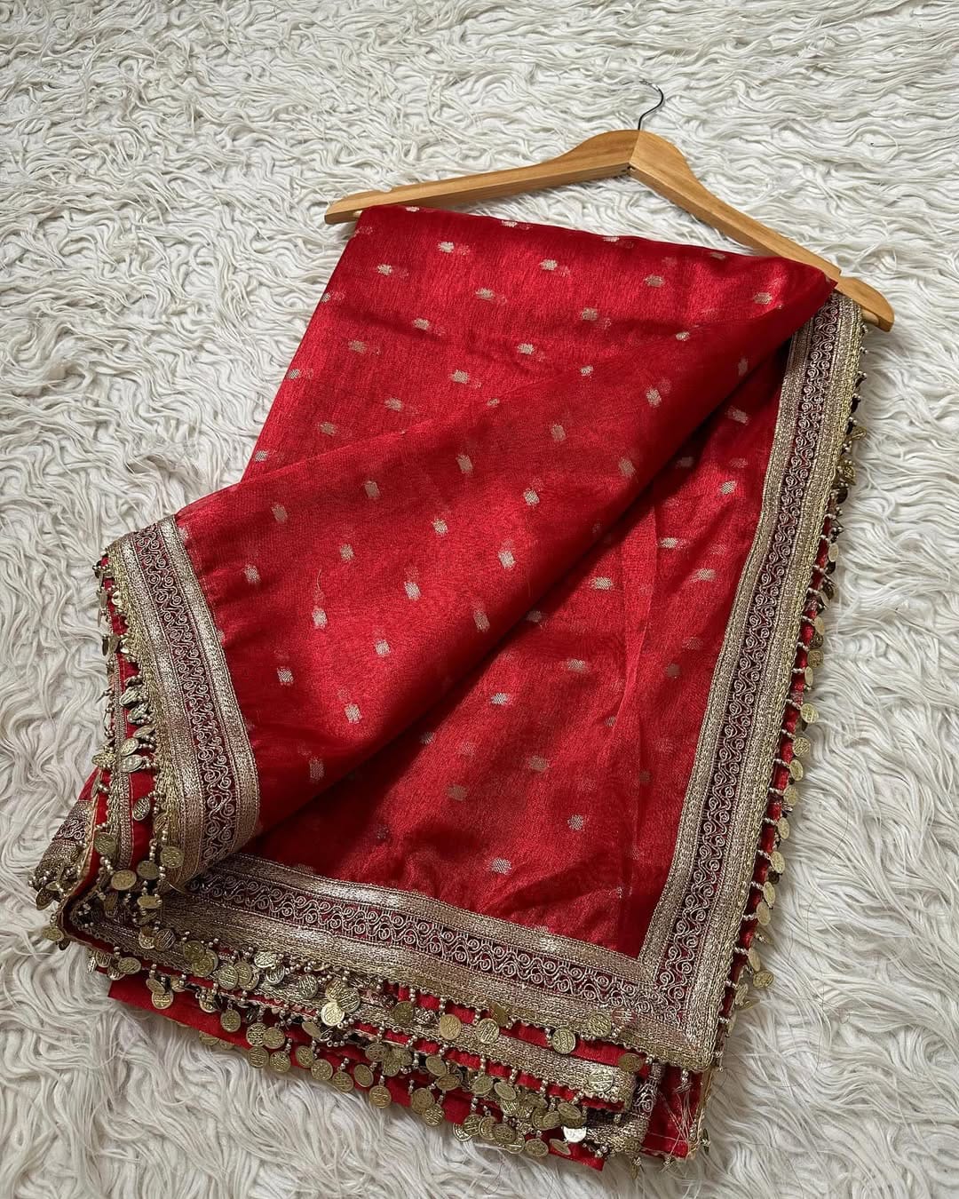 Banarasi Tissue Booti Silk Saree With Coin lace Work