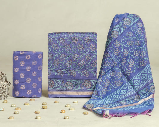 Hand Block Print Chanderi Silk Unstitched Suit