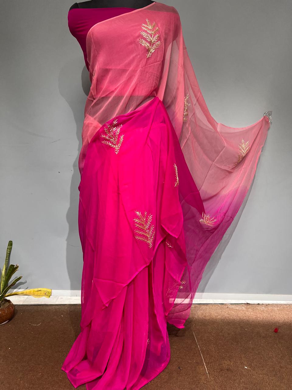 Pure Diamond Chiffon Saree With Blouse.