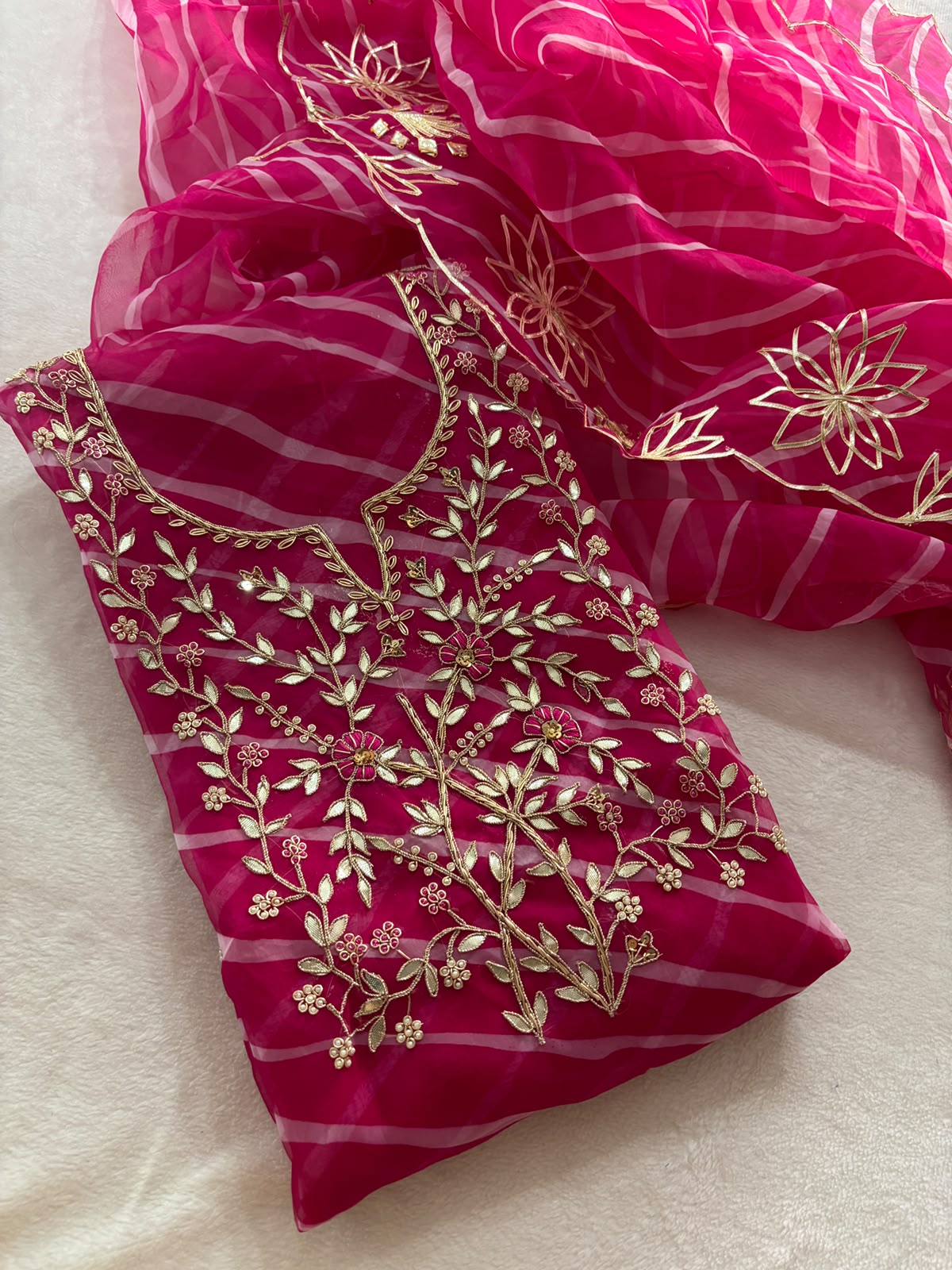 Organza Hand Work Unstitched Suit