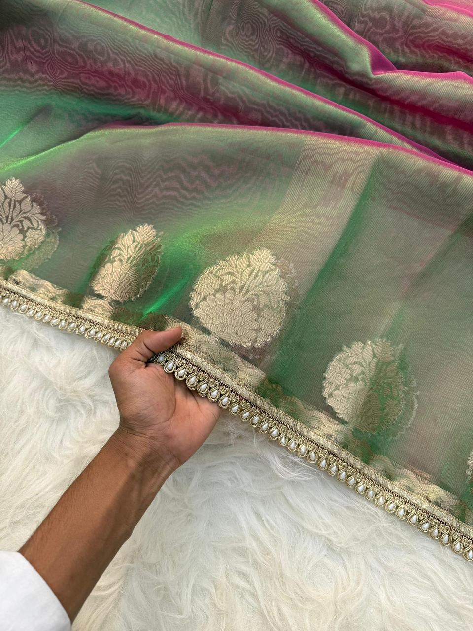 Banarasi Tissue Silk Saree With lace work border