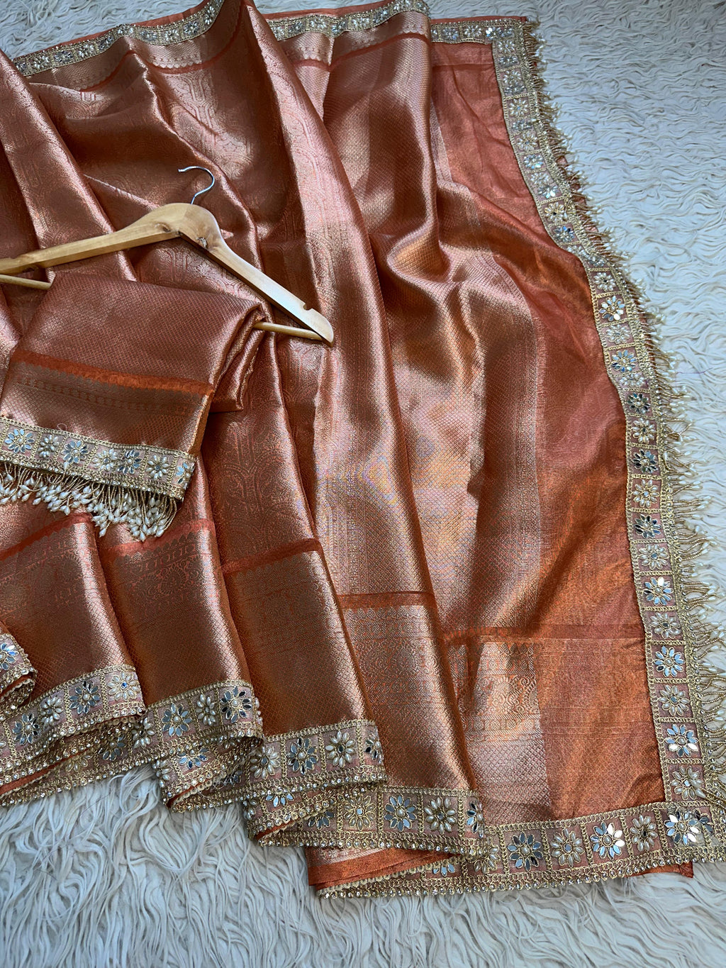 Banarasi Kanjivaram  katan Tissue Silk Saree With Beautiful lace border