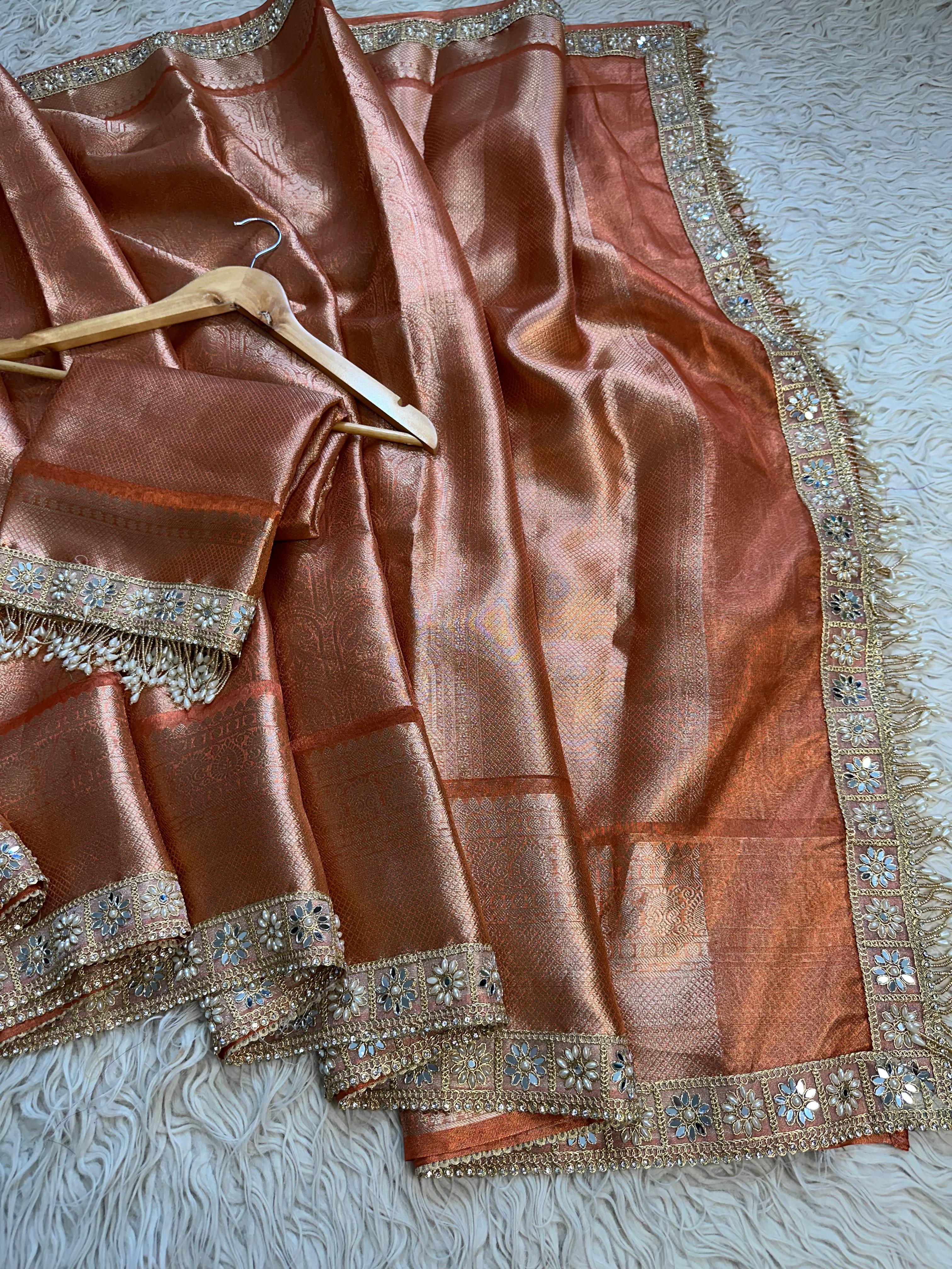 Banarasi Kanjivaram  katan Tissue Silk Saree With Beautiful lace border