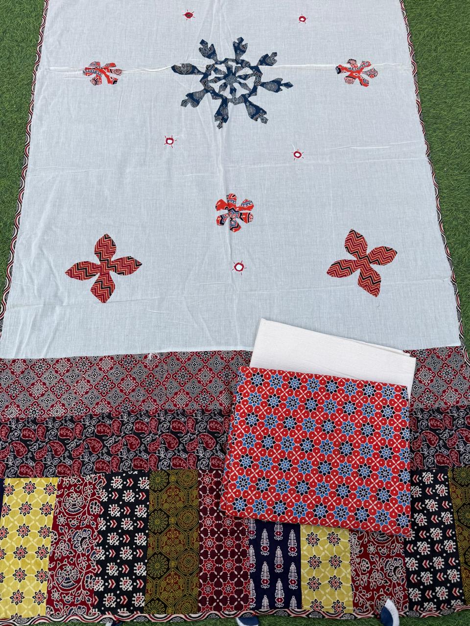 Ajrakh print cotton top With ajrakh mirror work  dupatta