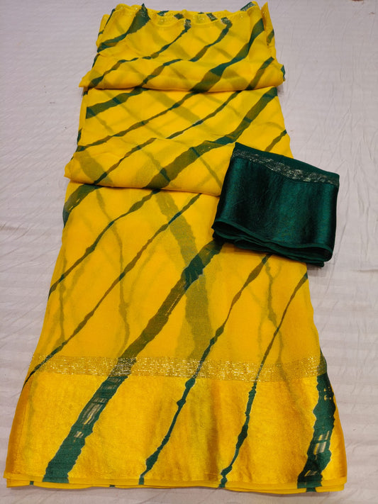 Pure Georgette Leheriya Pattern Saree