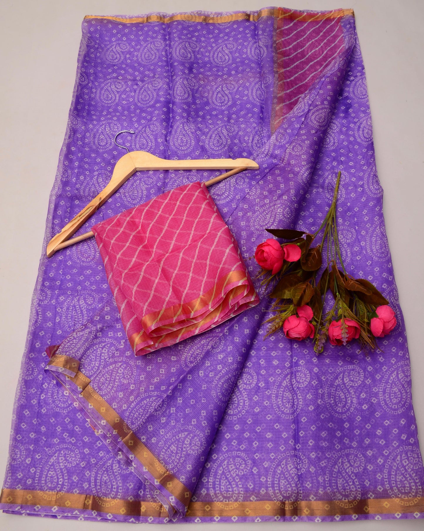 Pure Cotton Kota Doria Kalam Kari Floral Print Saree