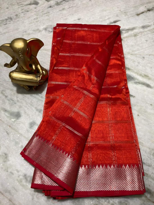 Elegant Pure Cotton Silk Mangalagiri Saree with Rich Zari Border & Running Blouse