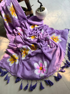 Beautiful Mulmul   Cotton Flowers design Hand Painted Saree