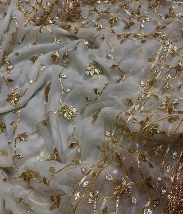 Pure Diamond Chiffon Gota Patti  Work Saree With Blouse