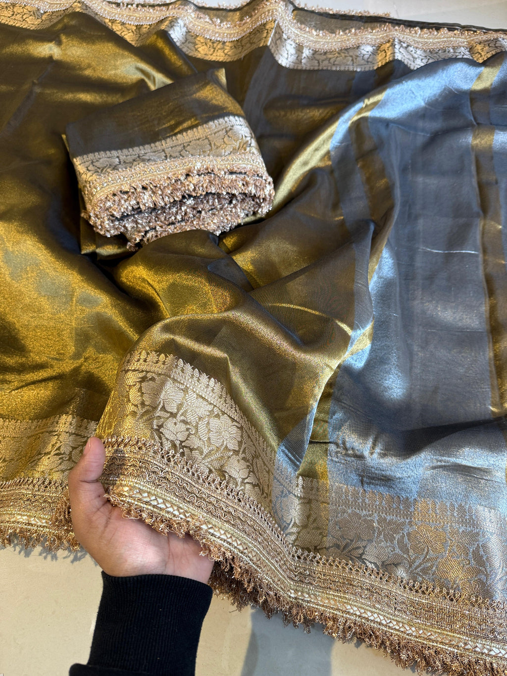 Banarasi Tissue Silk  Heavy Lace Saree With Blouse