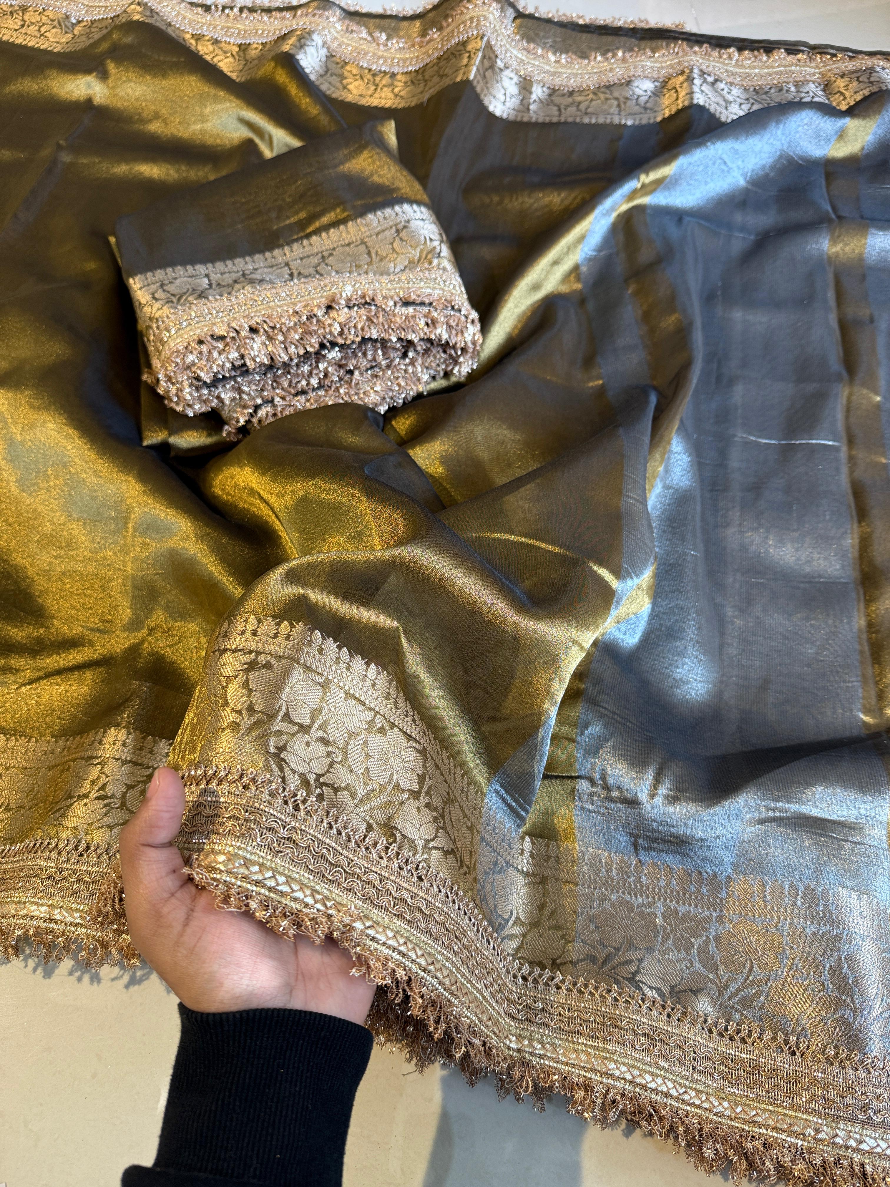 Banarasi Tissue Silk  Heavy Lace Saree With Blouse