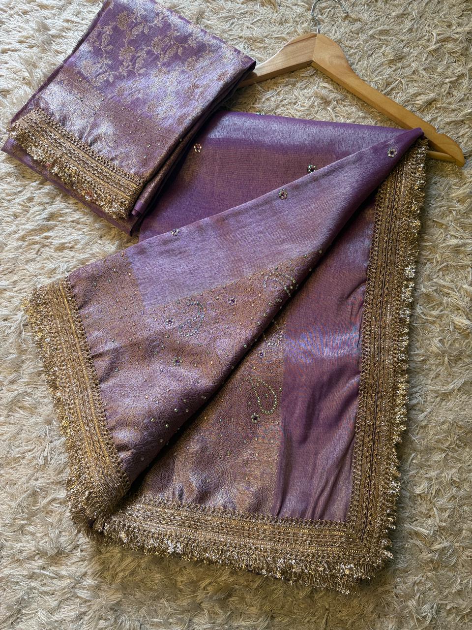 Banarasi Tissue Silk Saree With lace work border