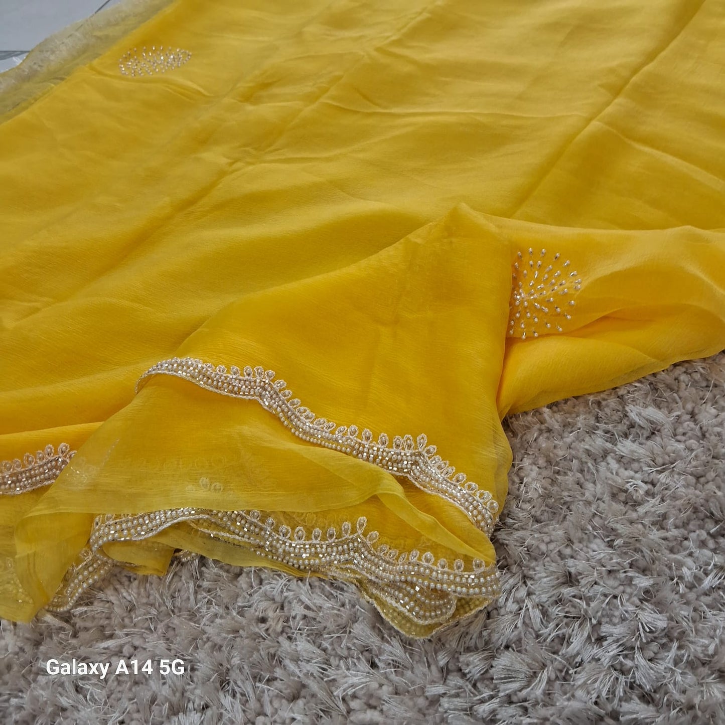 Pure Dimond Chiffon Hand Work Saree With Running Blouse