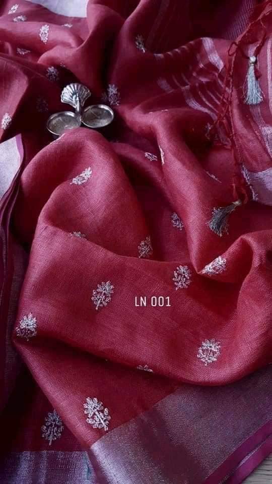 Pure Cotton Embroidery Work Saree With Blouse.