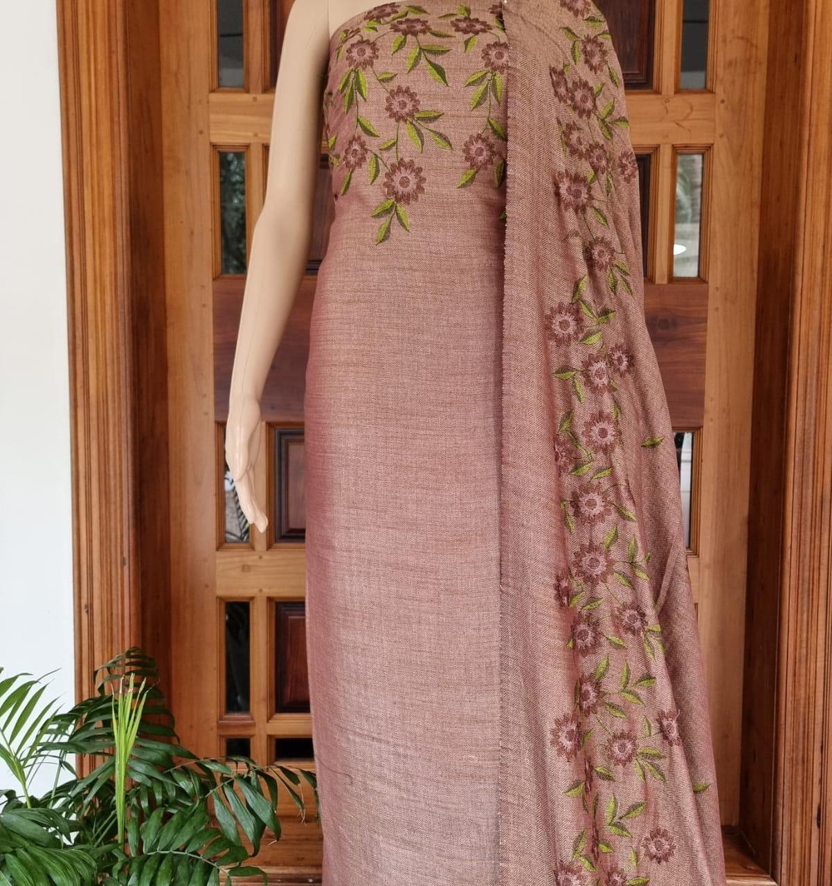 Pure Khaddi Cotton Linen Embroidery Work Unstitched Suit.