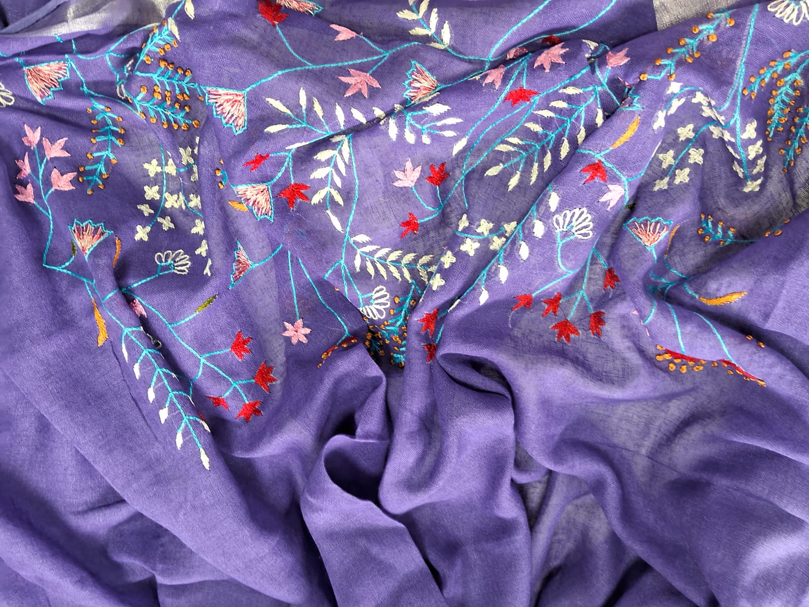 Pure Linen By Linen Embroidery   Saree With  Blouse