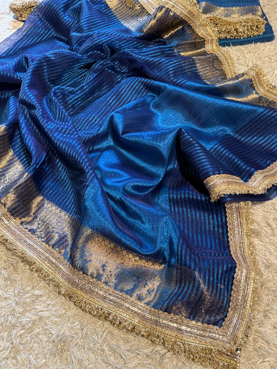 Banarasi Premium Tissue Silk Saree with Gotapatti + Uljhi lace work Border