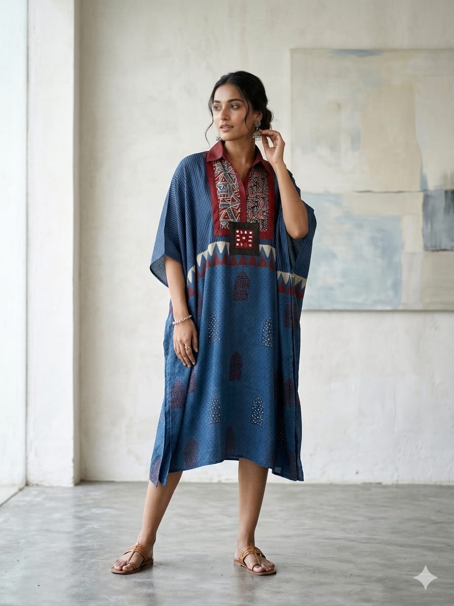 Pure Modal Silk Handblock Printed Kaftans Stitched suit