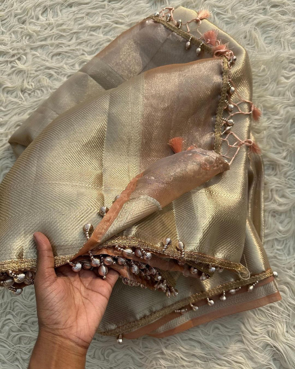 Tissue silk saree with  lace work