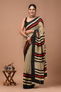 Pure Mulmul Cotton hand block Print Saree with Blouse