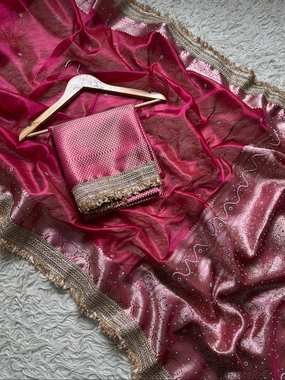 Banarasi Tissue Silk Saree With lace work border