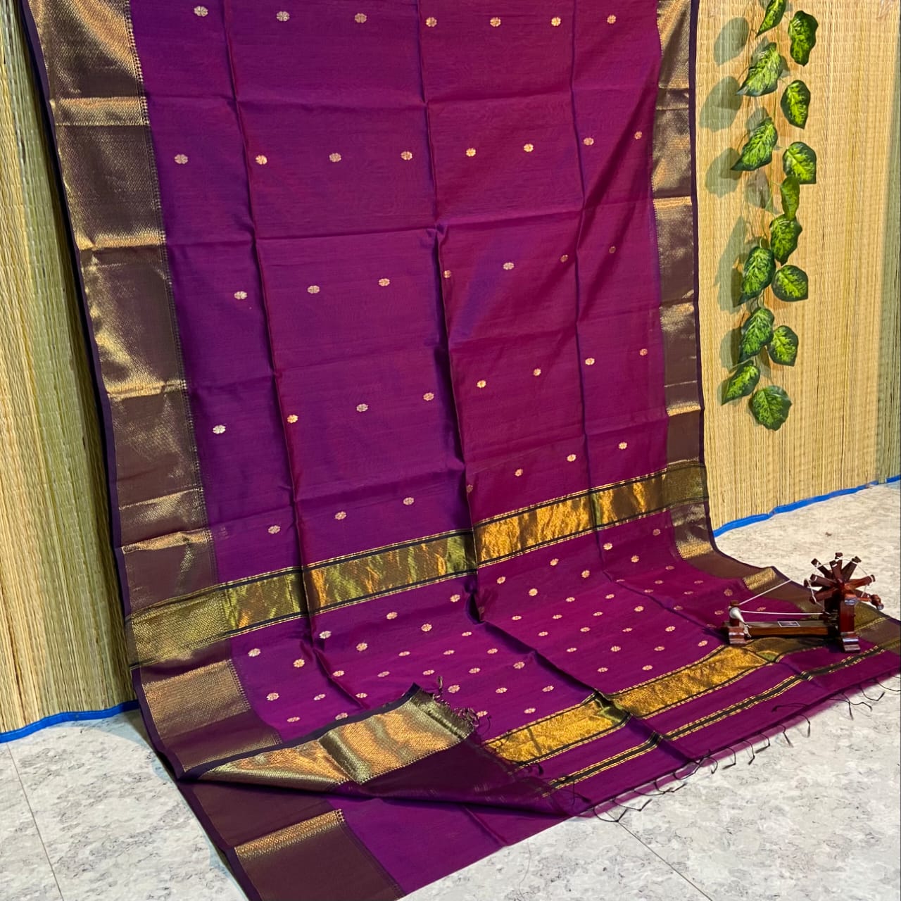 Maheshwari Cotton Silk Zari Work Saree With Blouse