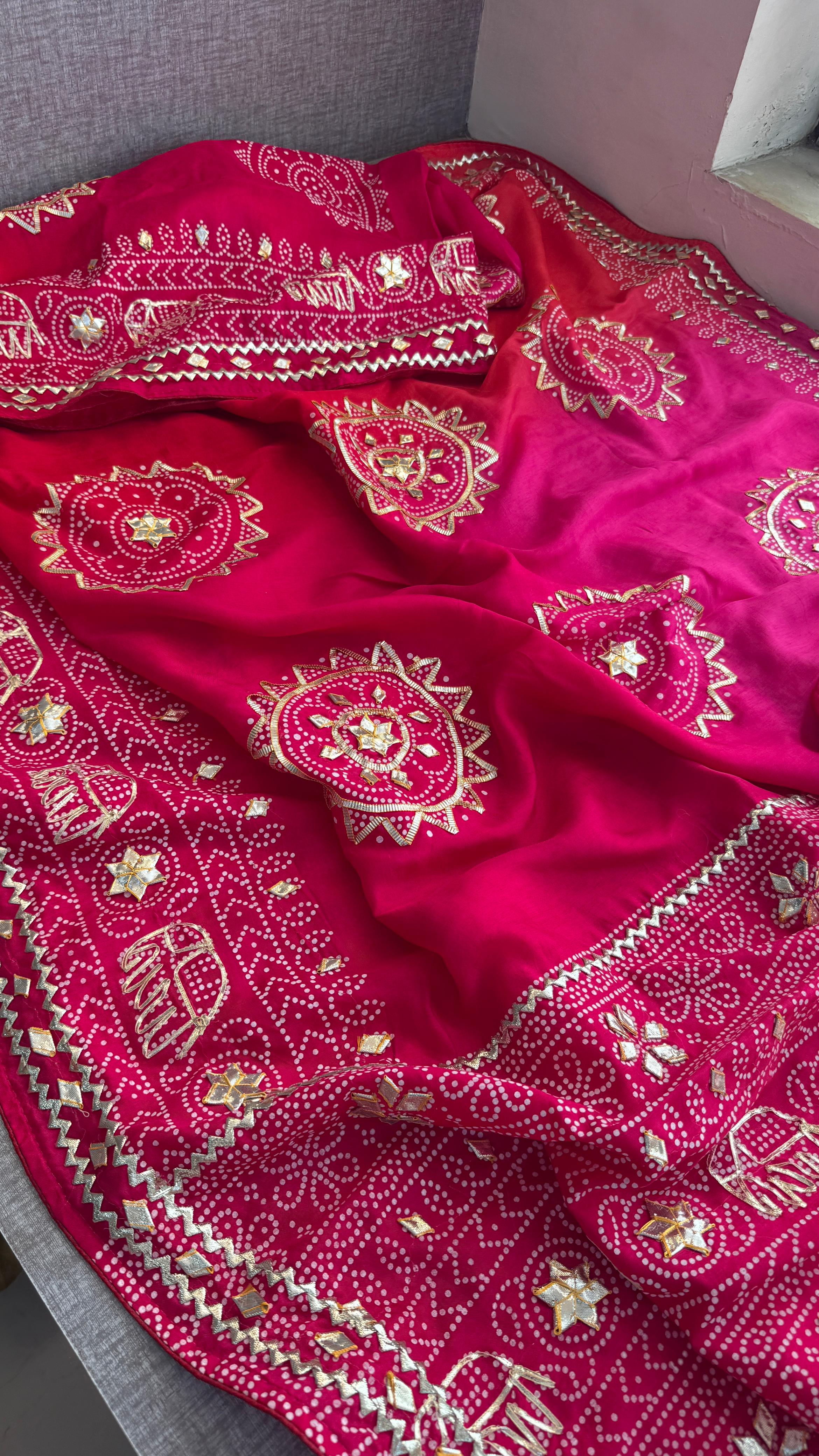 Pure Munga Silk Gotta Patti Work Saree With Blouse