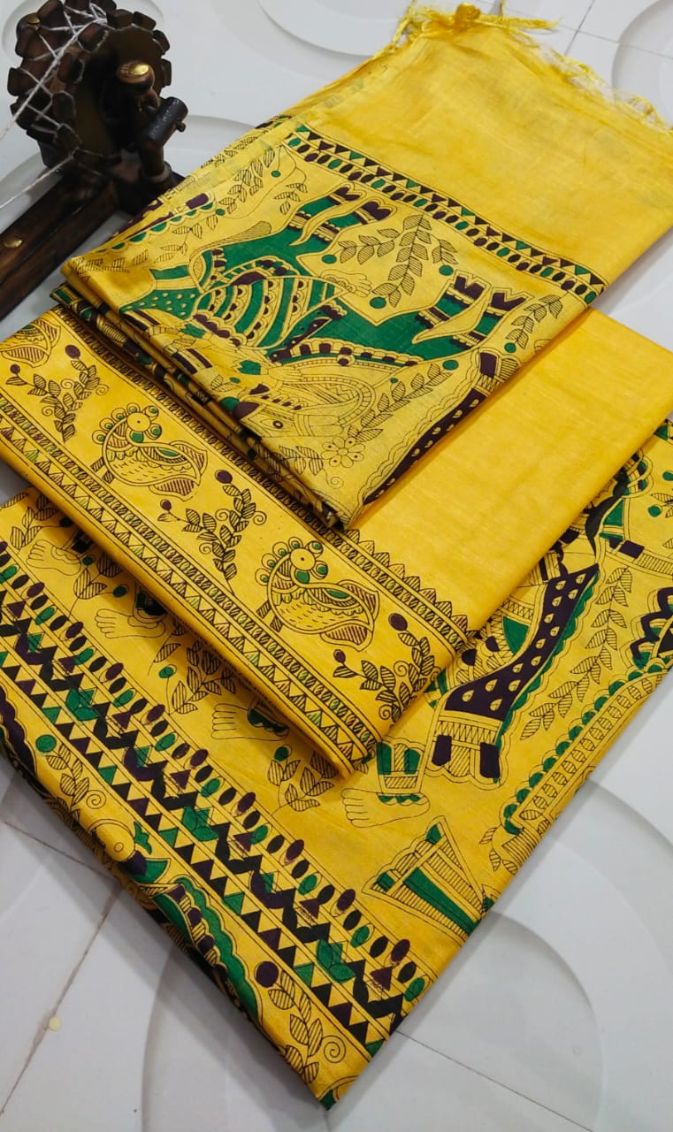BHAGALPURI   KATAN MADHUBANI PRINT UNSTITCHED SUIT