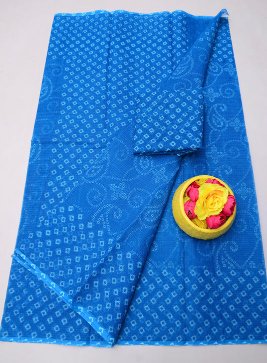 Pure Cotton Kota Doria Kalam Kari Floral Print Sarees