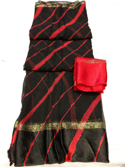 Pure Georgette Leheriya Pattern Saree