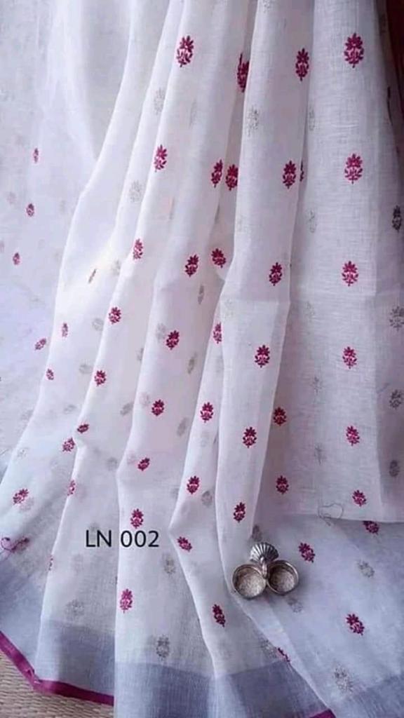 Pure Cotton Embroidery Work Saree With Blouse.