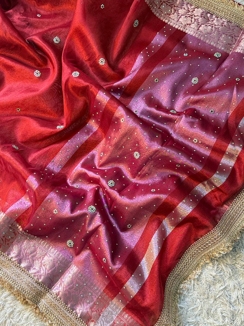 Banarasi Tissue Silk Saree With lace work border