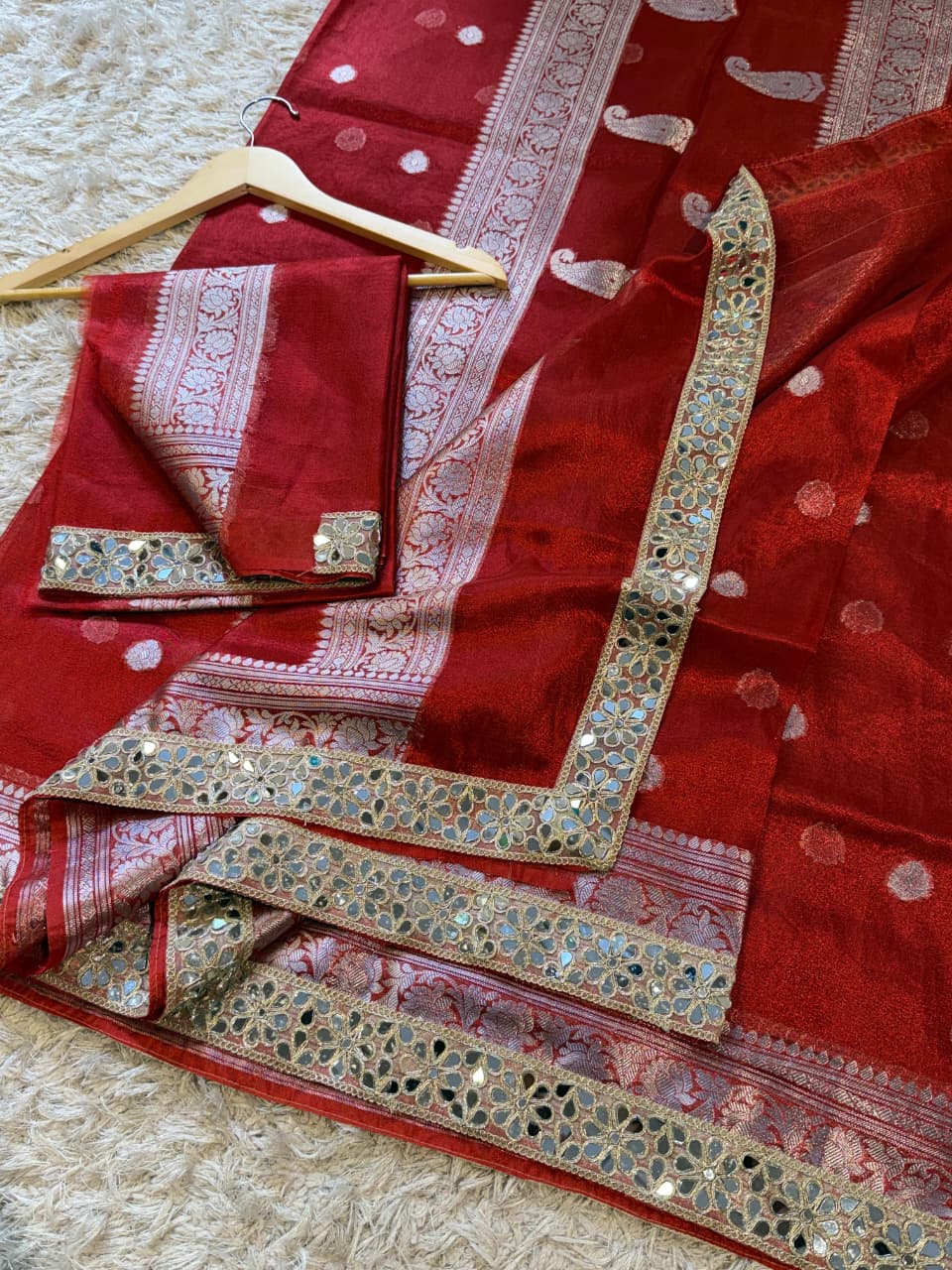 Banarasi Glass tissue silk saree with  lace work