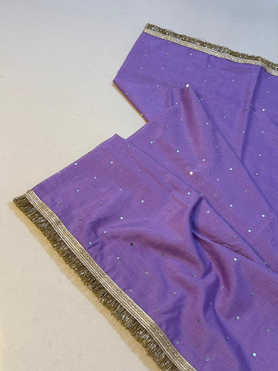 Designer Katan Cotton Banarasi Handwork Mirror and Lace Work Saree