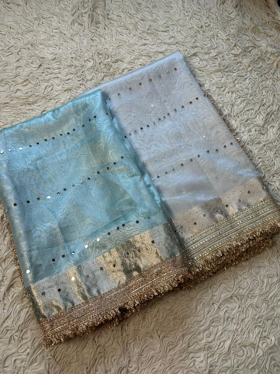 Banarasi Tissue Silk Saree With Mirror Work Saree