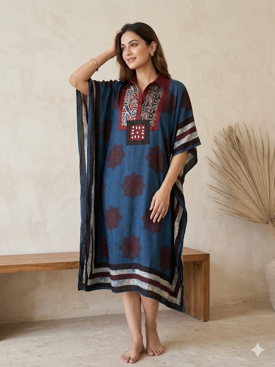 Pure Modal Silk Handblock Printed Kaftans Stitched suit