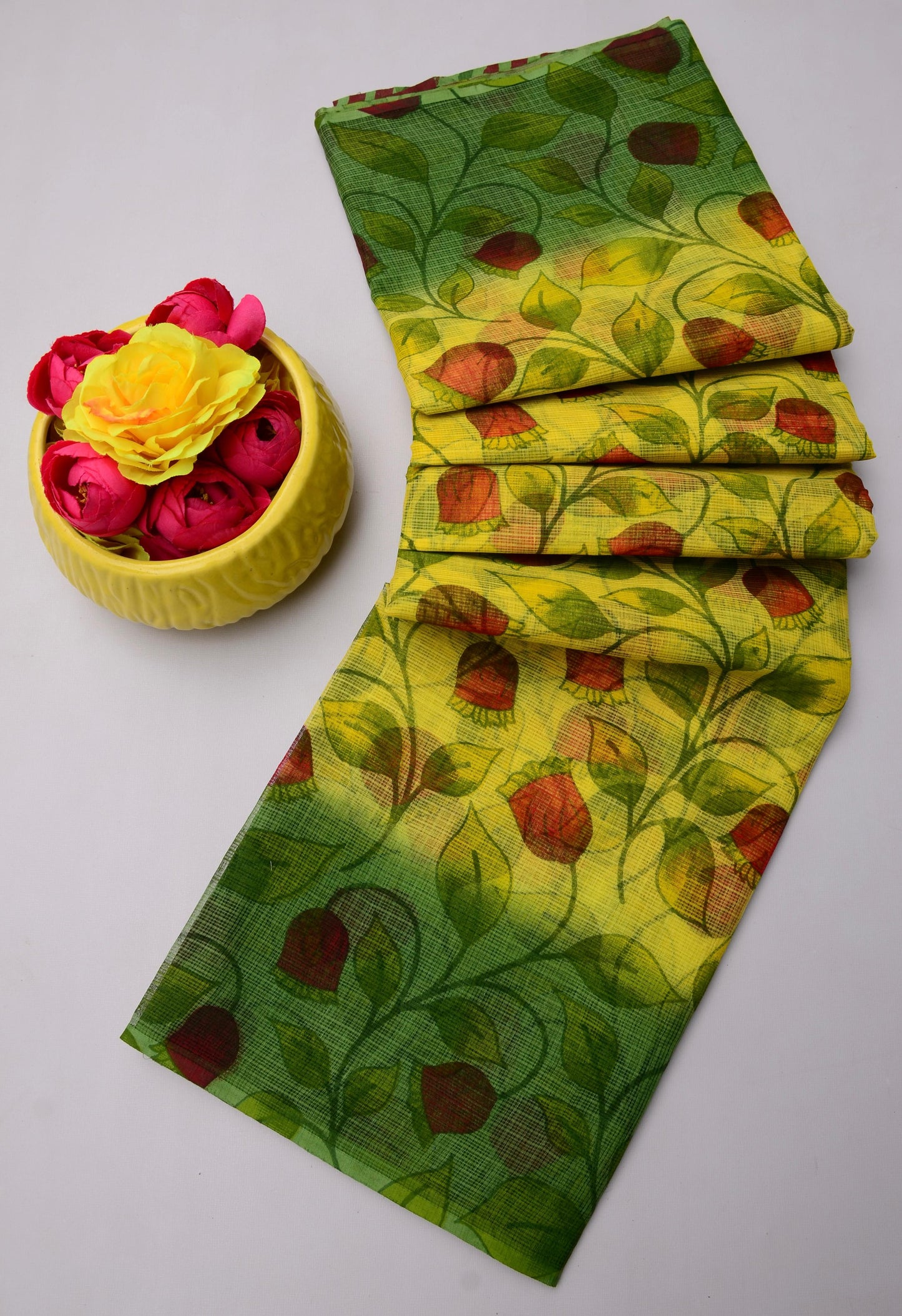 Pure Cotton Kota Doria Kalam Kari Floral Print Sarees