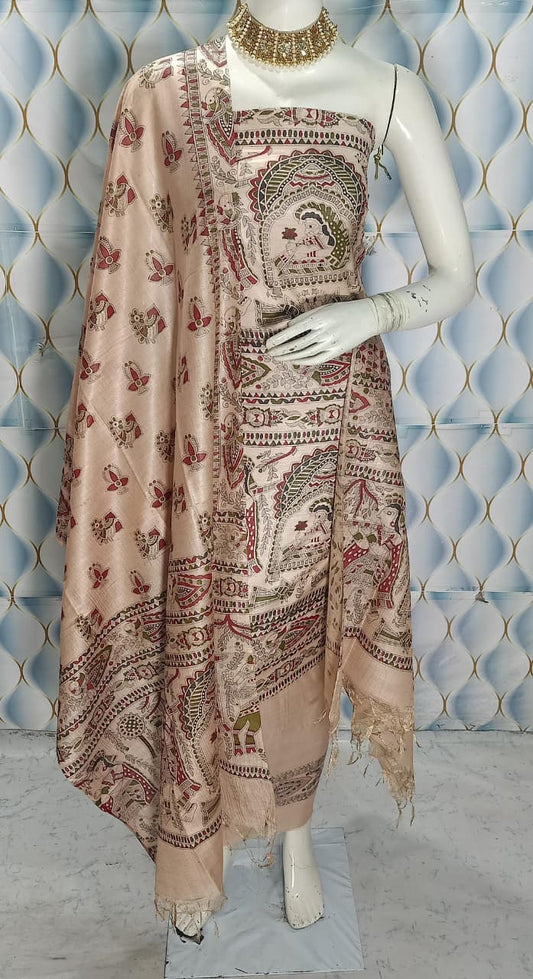 BHAGALPURI   KATAN MADHUBANI PRINT UNSTITCHED SUIT