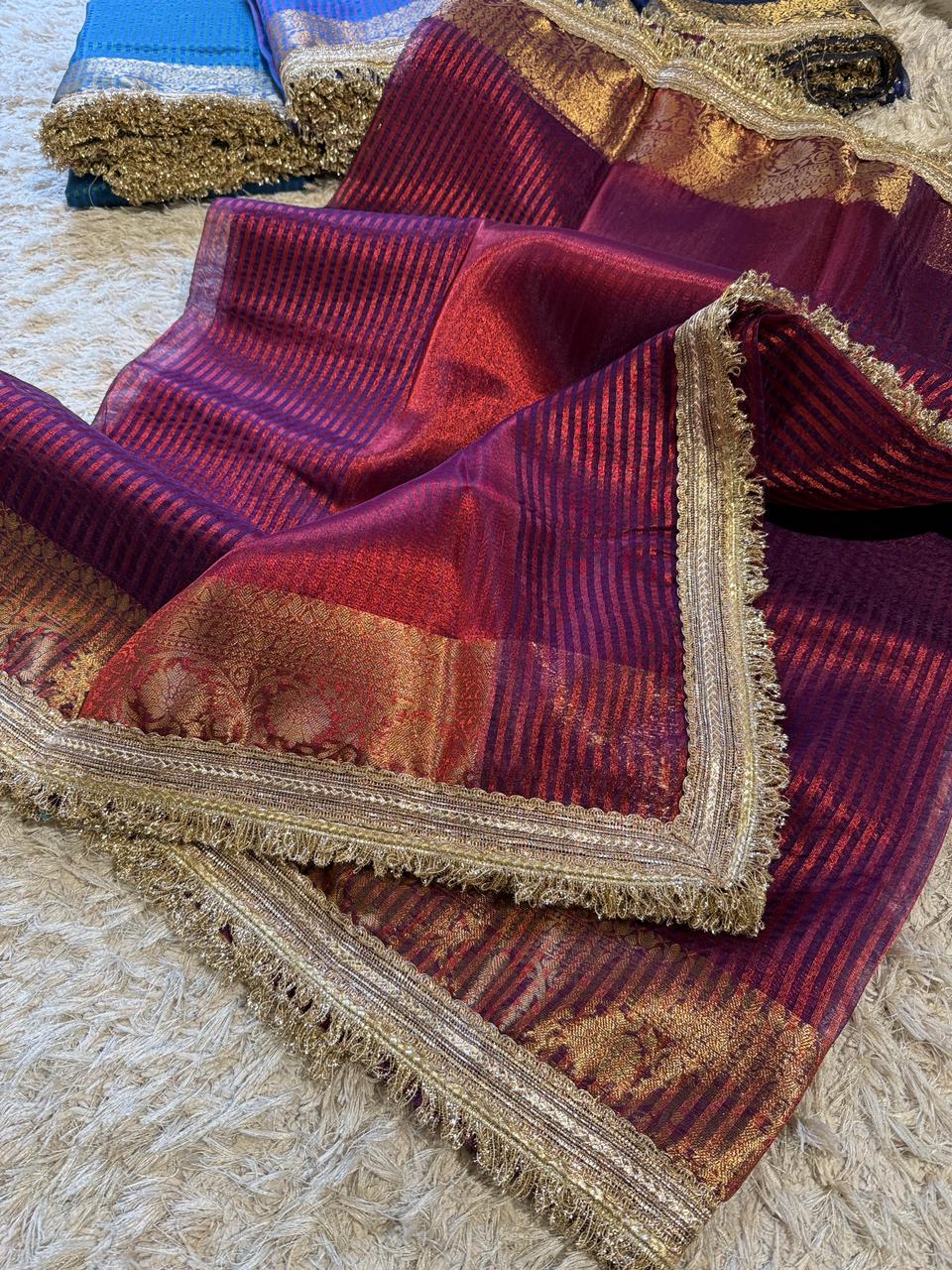 Banarasi Premium Tissue Silk Saree with Gotapatti + Uljhi lace work Border