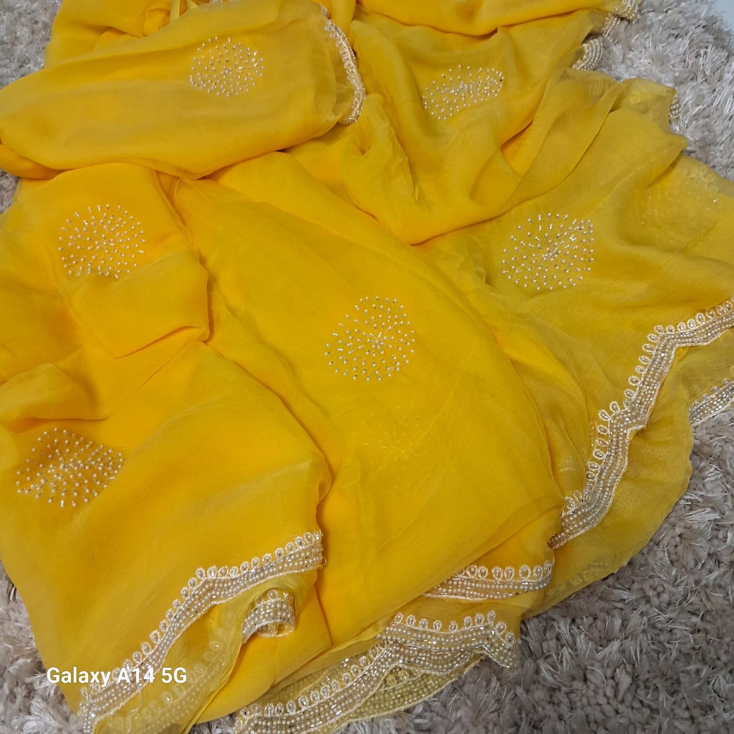 Pure Dimond Chiffon Hand Work Saree With Running Blouse