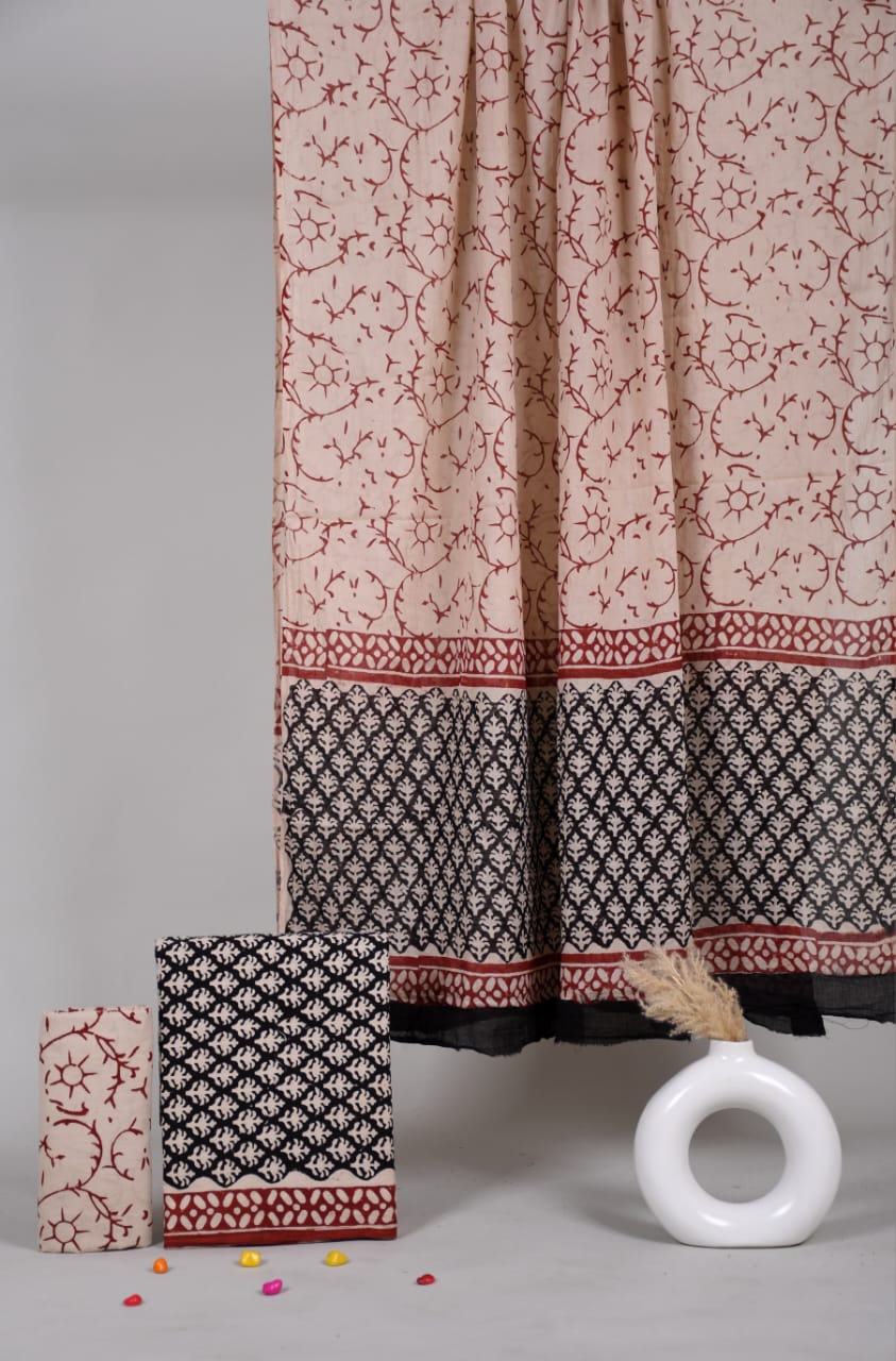 Exclusive new hand block printed cotton suits with cotton duptta