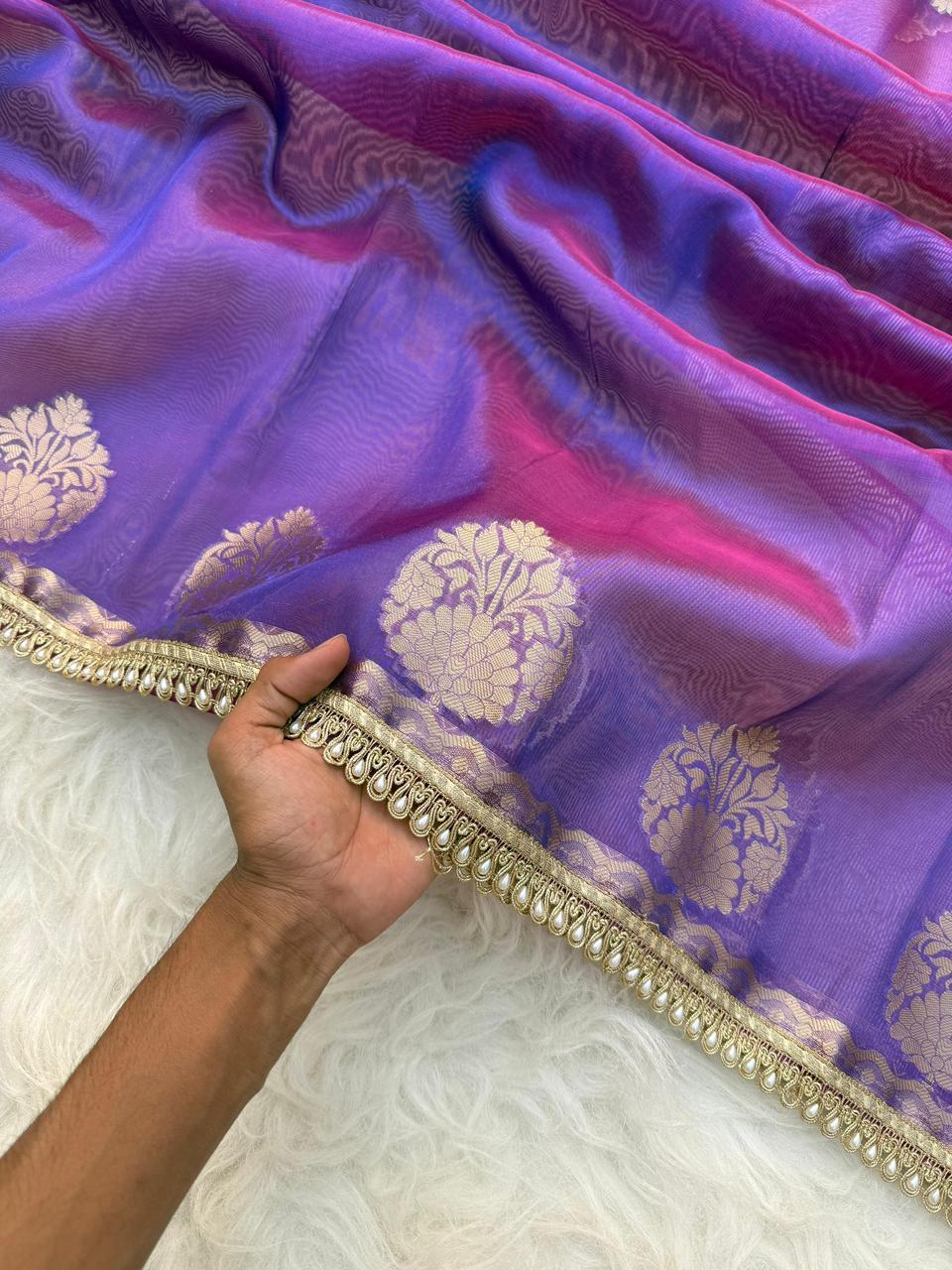 Banarasi Tissue Silk Saree With lace work border