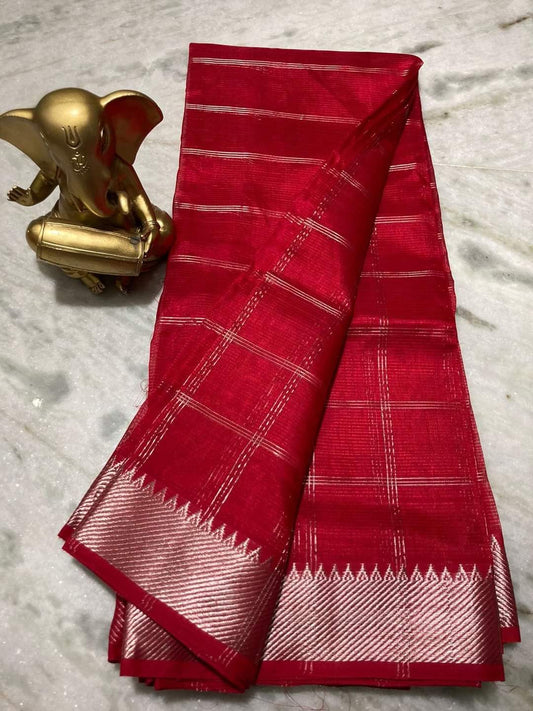 Elegant Pure Cotton Silk Mangalagiri Saree with Rich Zari Border & Running Blouse
