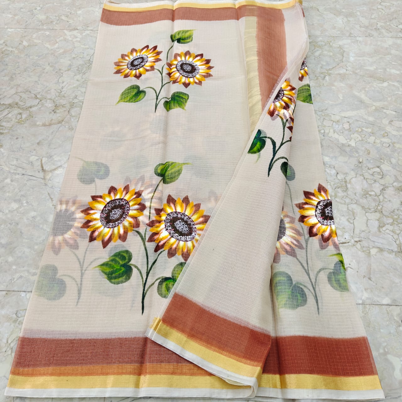 Beautiful kota cotton hand brush print work saree