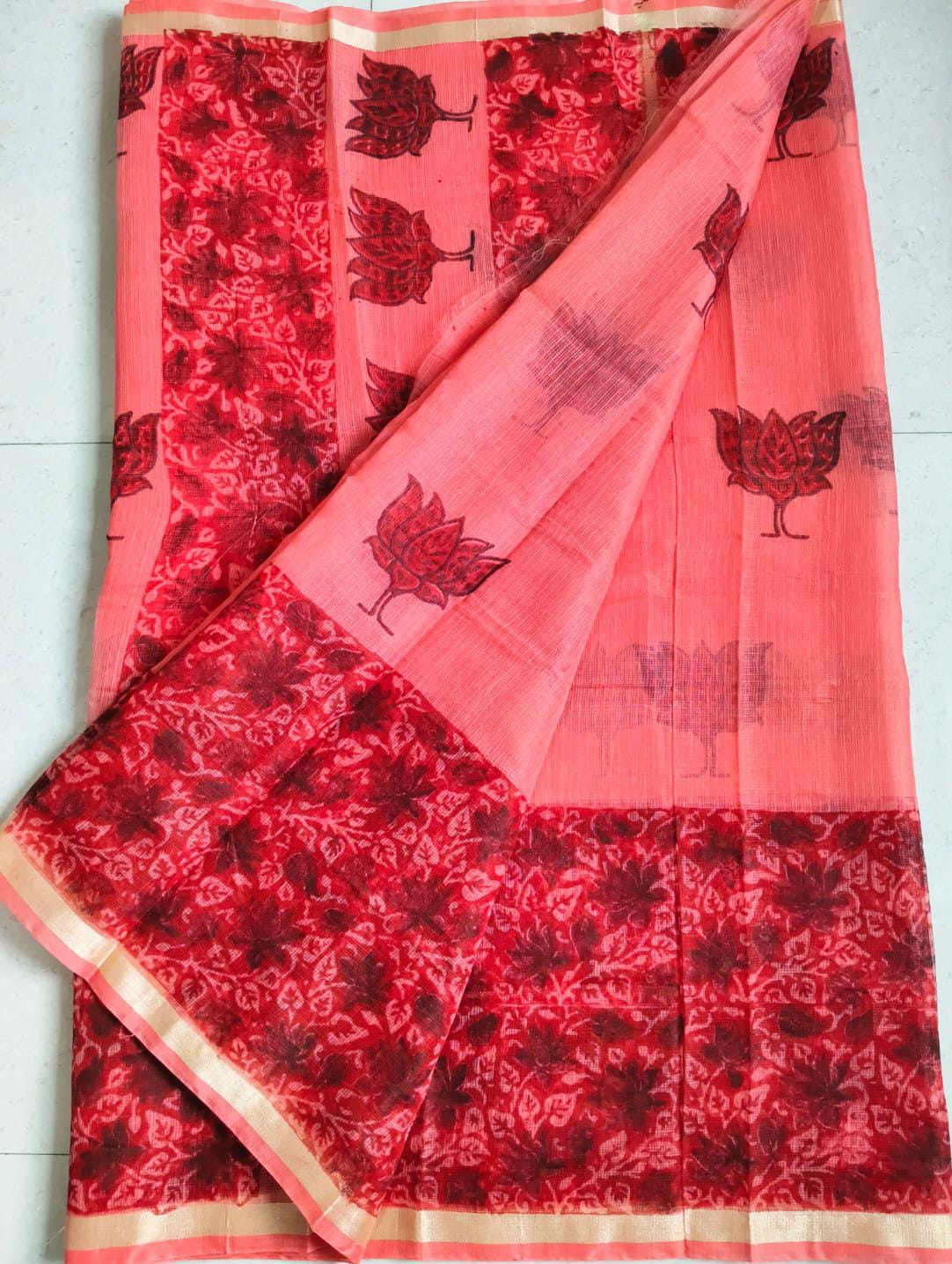 Beautiful kota cotton hand brush print work saree