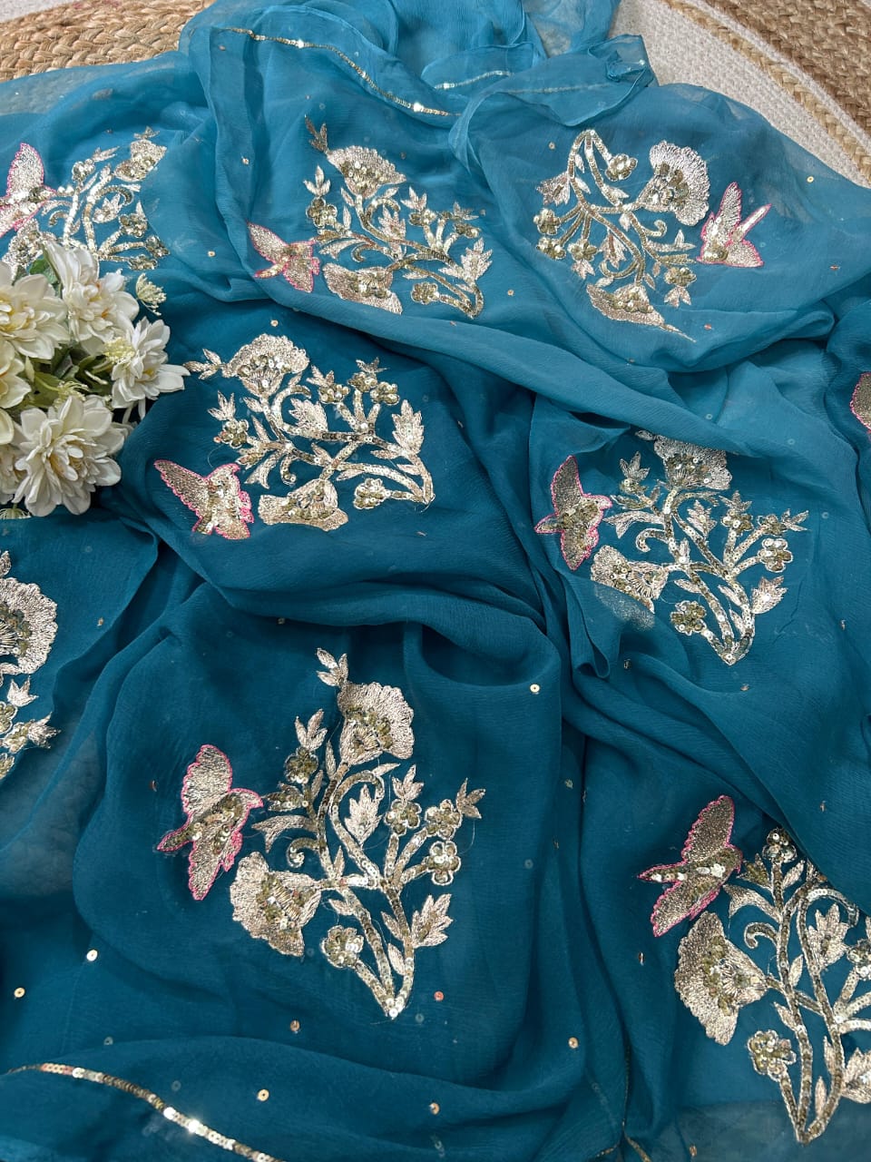 Pure Chiffon Jaipuri Beautiful motif  Work Saree