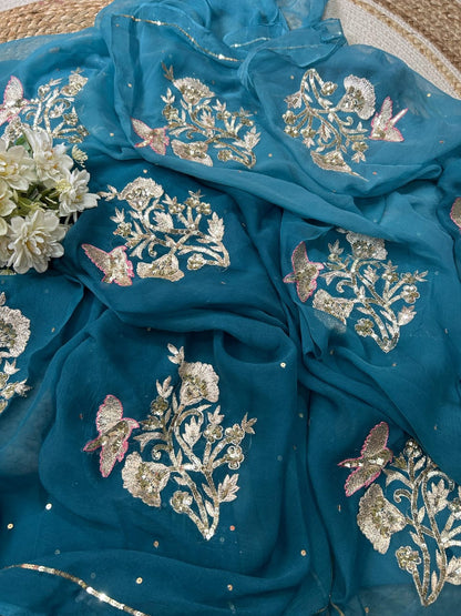 Pure Chiffon Jaipuri Beautiful motif  Work Saree