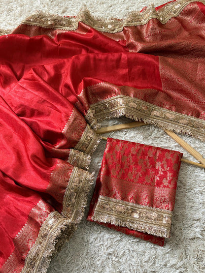 Banarasi Tissue Soft Silk  Saree With  Jaal Pattern Blouse