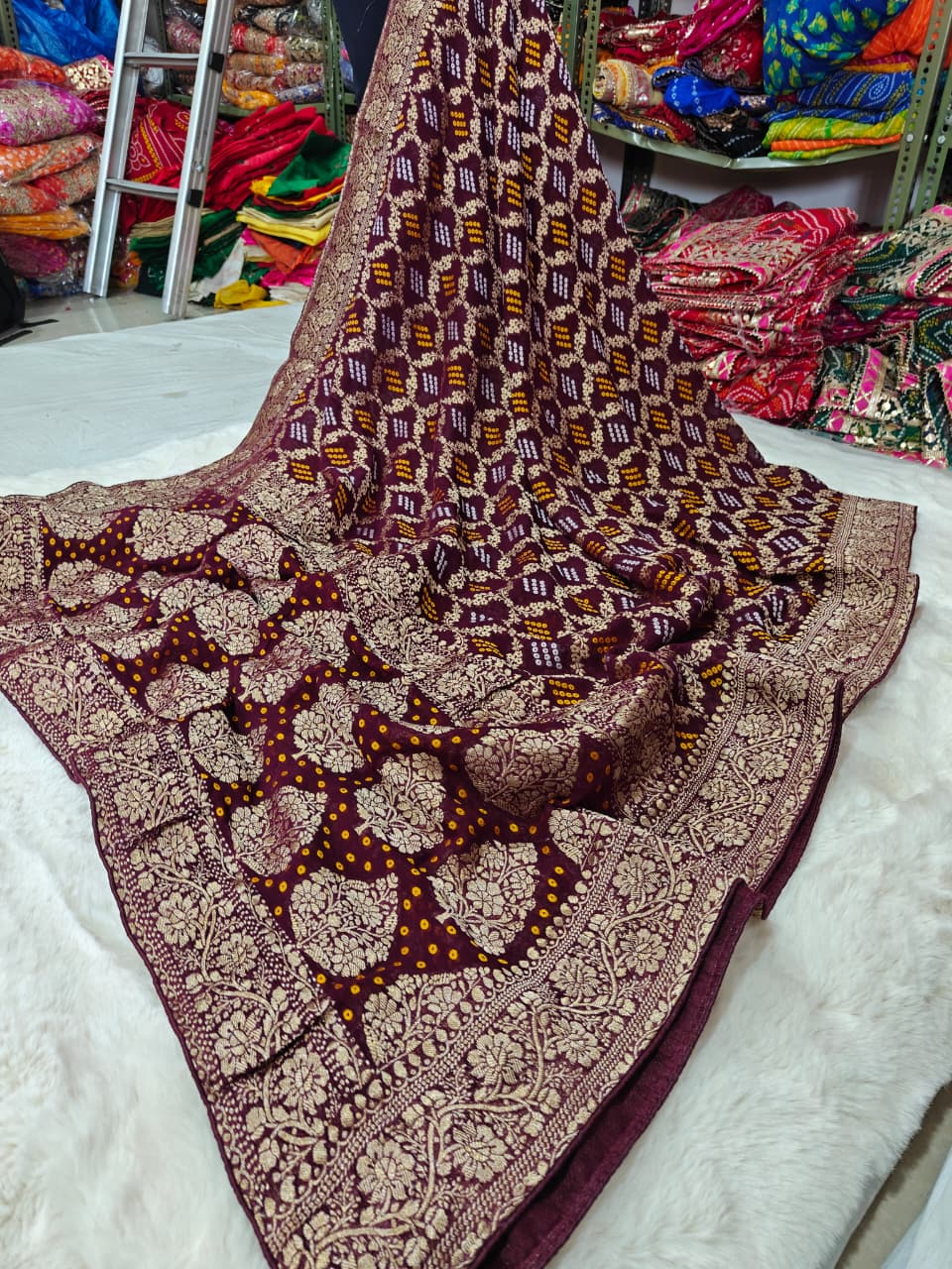 Pure khaddi Georgette Dupatta With Bandhani Zari