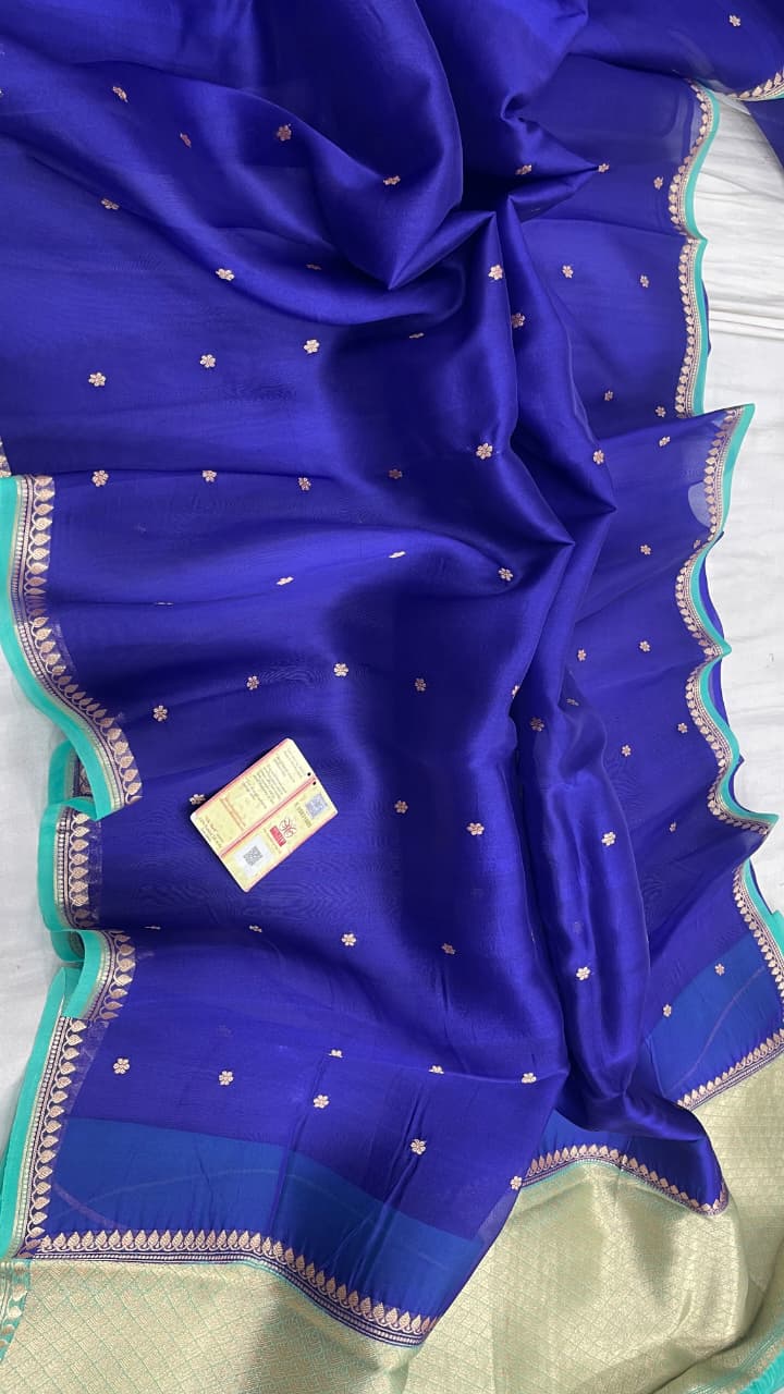 Pure Handloom banarasi  kora Silk Saree With Blouse